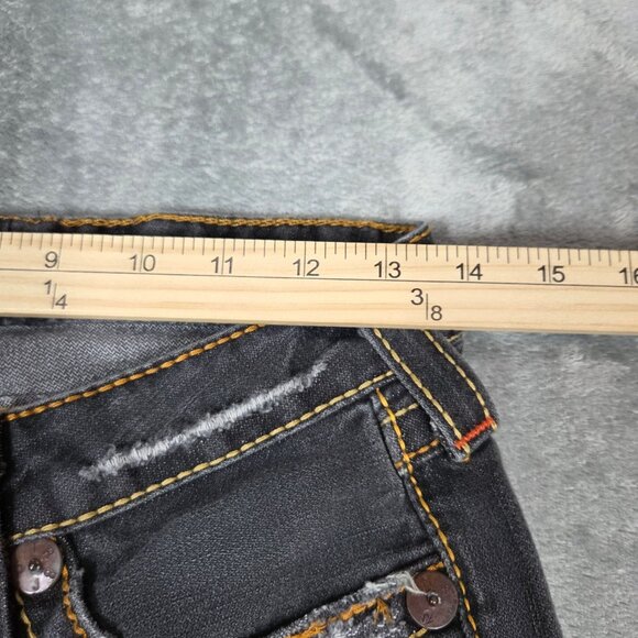 Vintage True Religion Jeans Womens 25 Gray Joey Big T Flare Twisted Leg USA Made - Picture 9 of 11